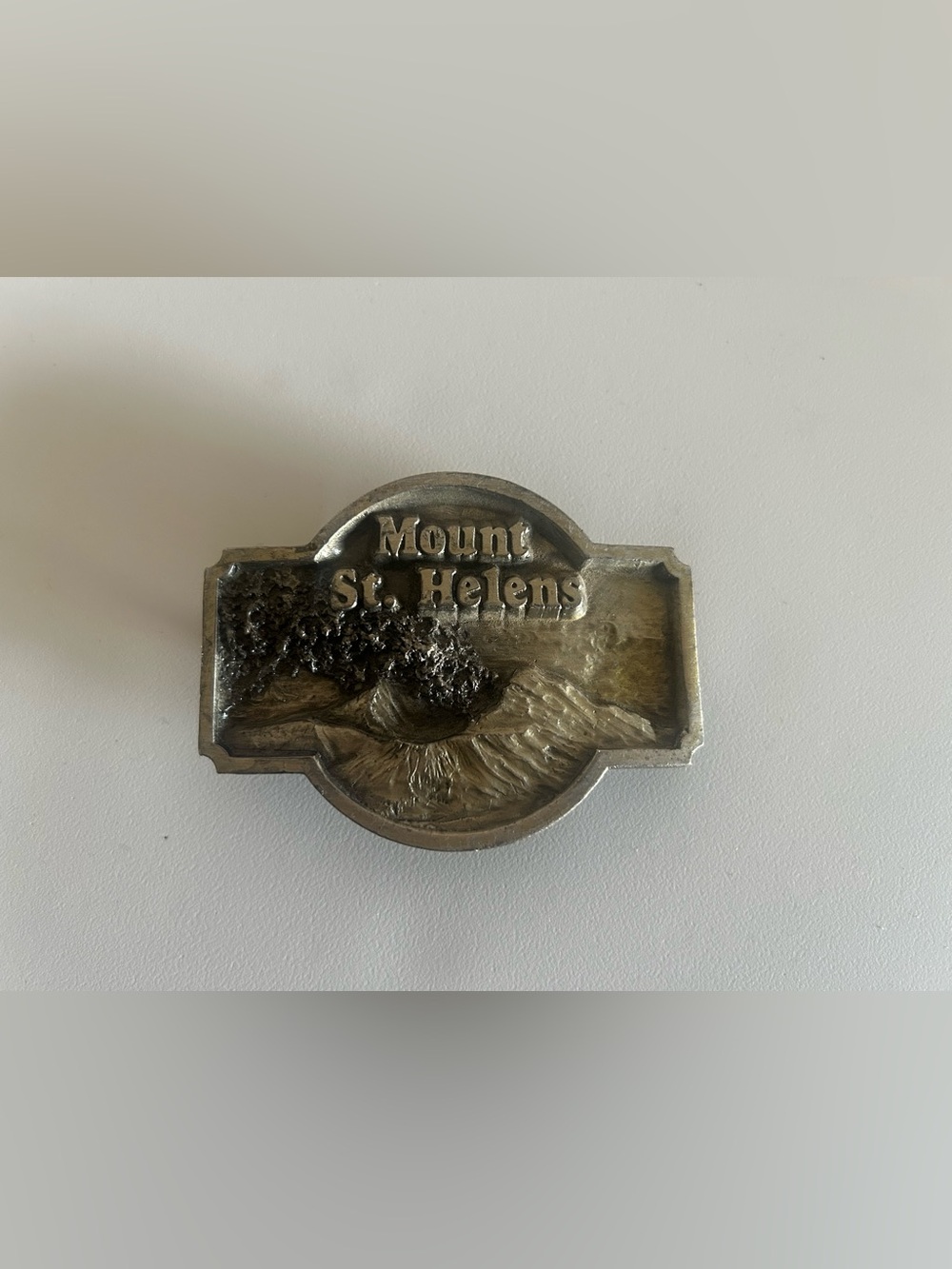 Mount St Helens May 1980 Eruption Belt Buckle Harry Truman Vtg Siskiyou